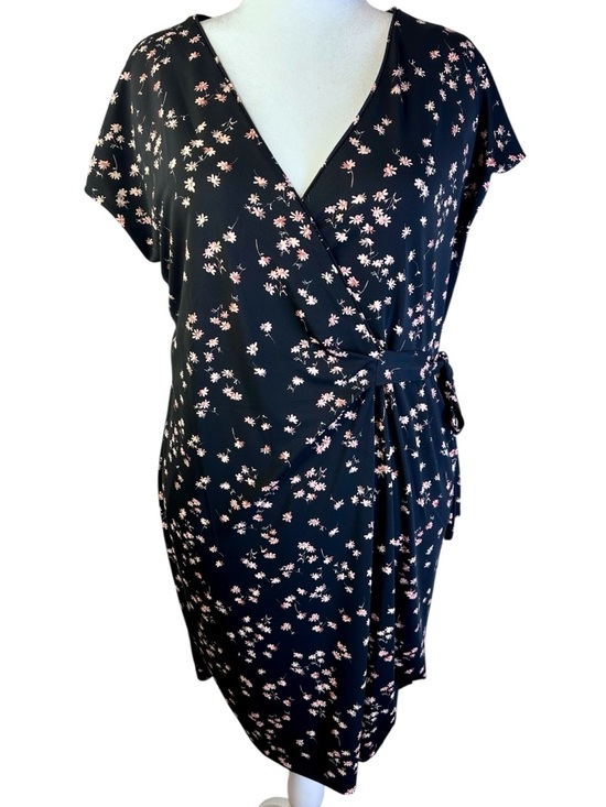 Ann Taylor Black Floral Faux Wrap Midi Dress Plus Size 18 - Picture 2 of 11